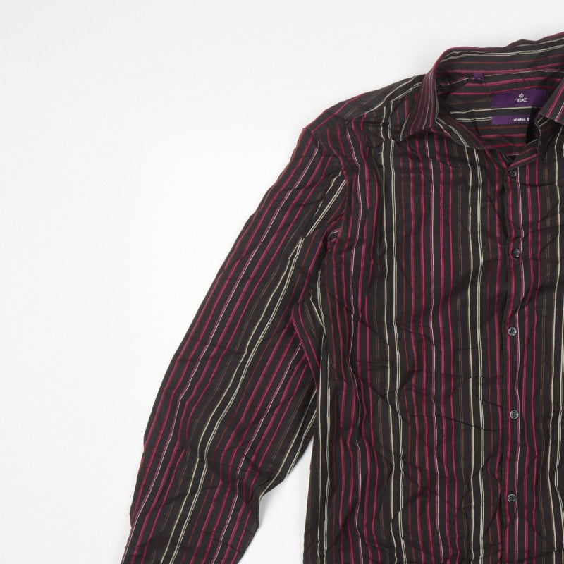 Next Men Black Pink Stripe Tailored Fit Shirt 16.5 Long Sleeve