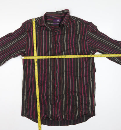 Next Men Black Pink Stripe Tailored Fit Shirt 16.5 Long Sleeve