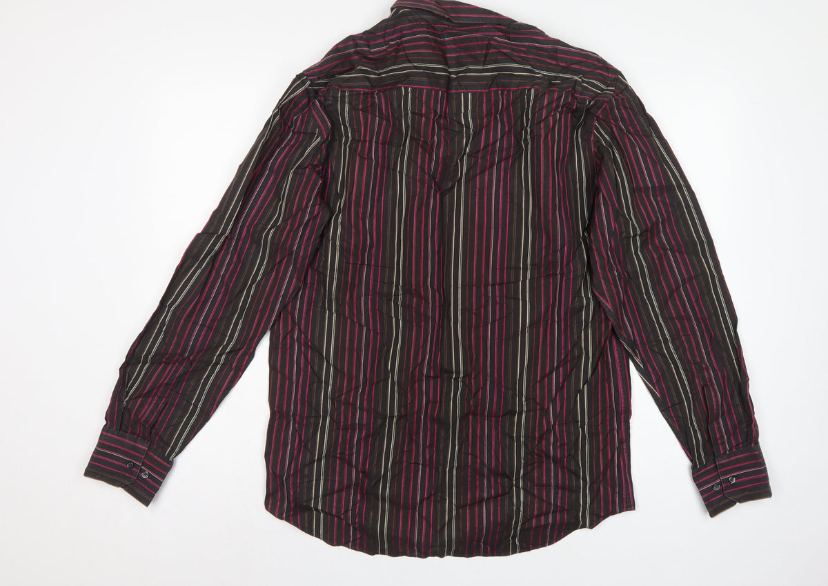 Next Men Black Pink Stripe Tailored Fit Shirt 16.5 Long Sleeve