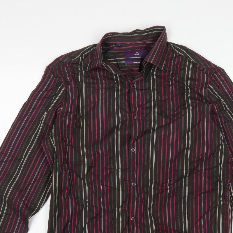 Next Men Black Pink Stripe Tailored Fit Shirt 16.5 Long Sleeve