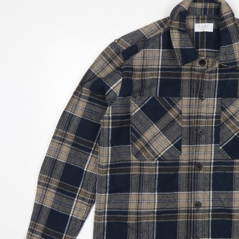 Easy Men's Blue Plaid Flannel Button-Up Shirt Size S Long Sleeve