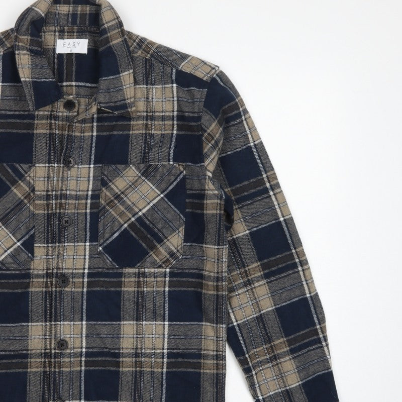 Easy Men's Blue Plaid Flannel Button-Up Shirt Size S Long Sleeve