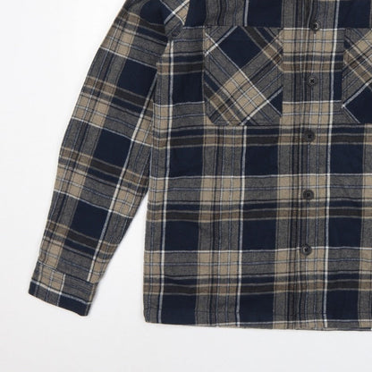 Easy Men's Blue Plaid Flannel Button-Up Shirt Size S Long Sleeve