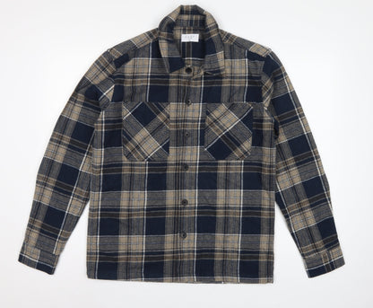 Easy Men's Blue Plaid Flannel Button-Up Shirt Size S Long Sleeve