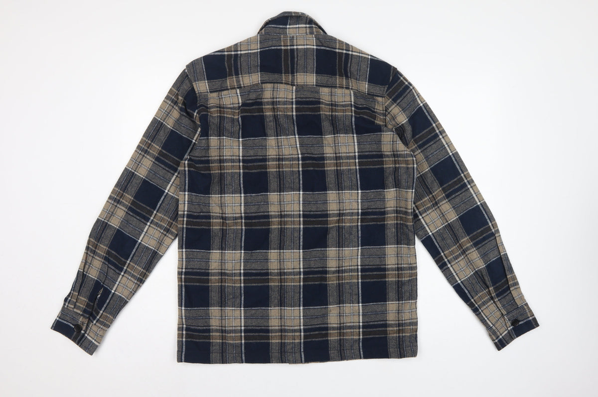 Easy Men's Blue Plaid Flannel Button-Up Shirt Size S Long Sleeve