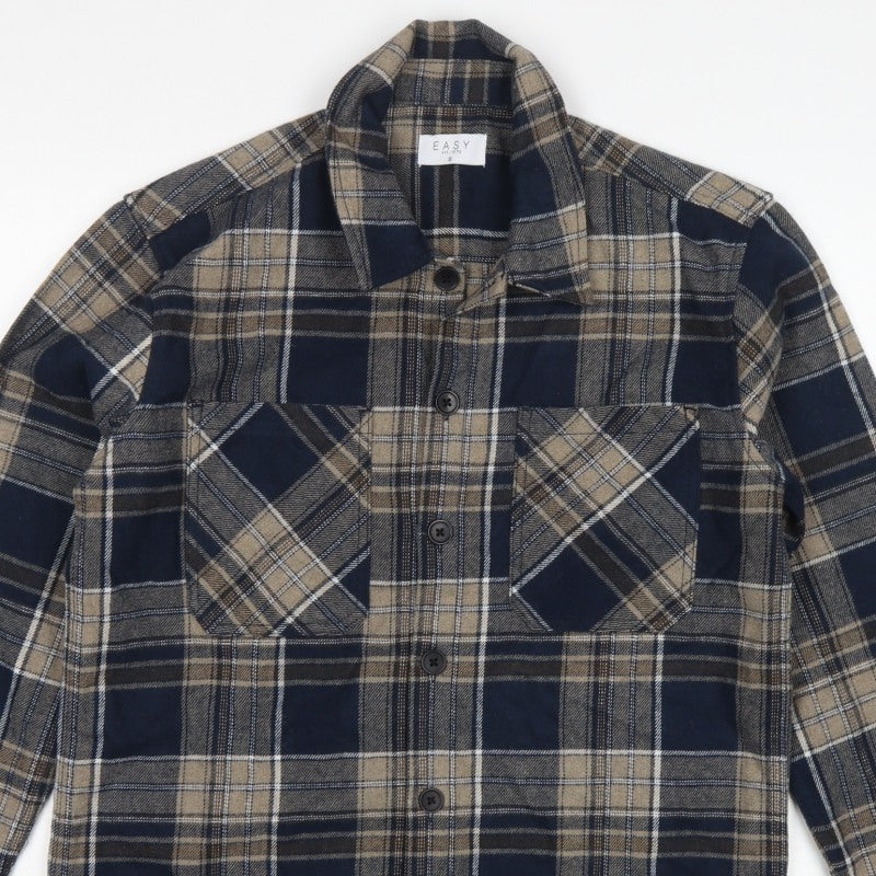 Easy Men's Blue Plaid Flannel Button-Up Shirt Size S Long Sleeve