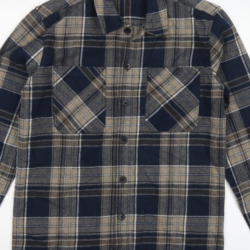 Easy Men's Blue Plaid Flannel Button-Up Shirt Size S Long Sleeve