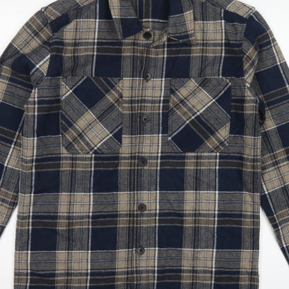 Easy Men's Blue Plaid Flannel Button-Up Shirt Size S Long Sleeve
