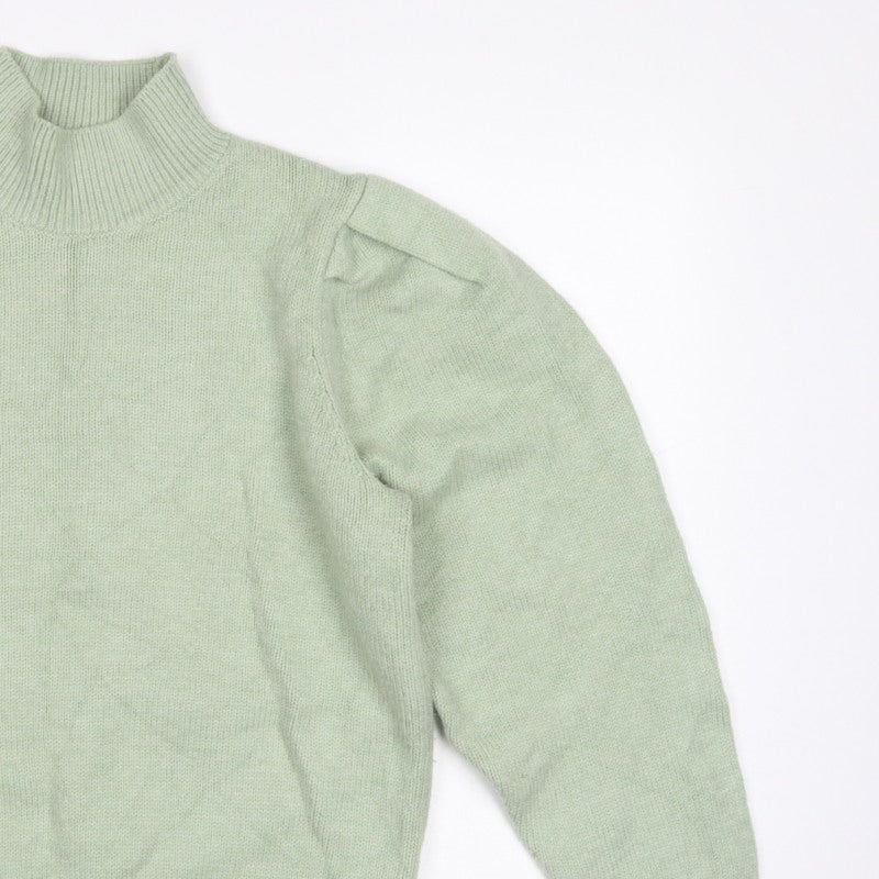 Next Women Green UK 10 Mock Neck Puff Sleeve Knit Jumper