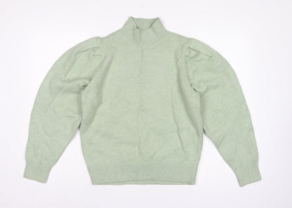 Next Women Green UK 10 Mock Neck Puff Sleeve Knit Jumper
