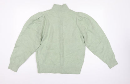 Next Women Green UK 10 Mock Neck Puff Sleeve Knit Jumper