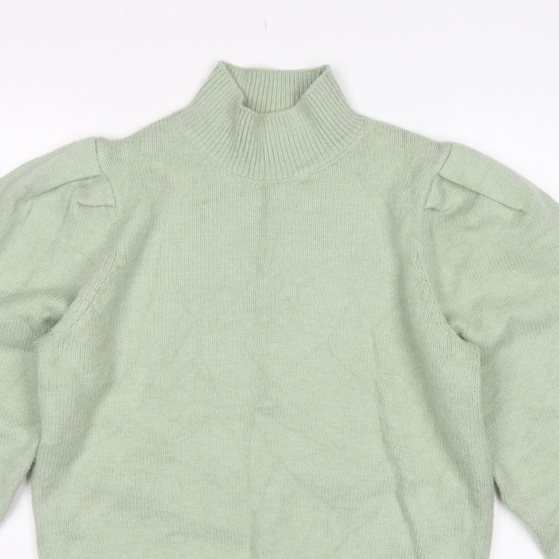 Next Women Green UK 10 Mock Neck Puff Sleeve Knit Jumper