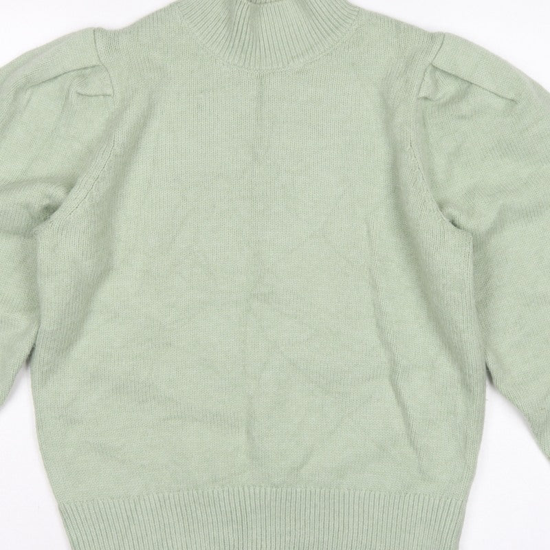 Next Women Green UK 10 Mock Neck Puff Sleeve Knit Jumper