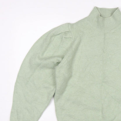 Next Women Green UK 10 Mock Neck Puff Sleeve Knit Jumper