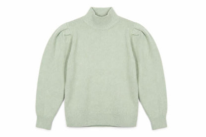 Next Women Green UK 10 Mock Neck Puff Sleeve Knit Jumper