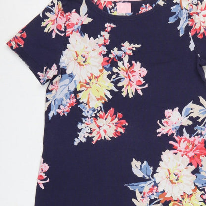 Joules Women’s Blue Floral Cotton Jersey Shift Dress UK 14 Knee Length