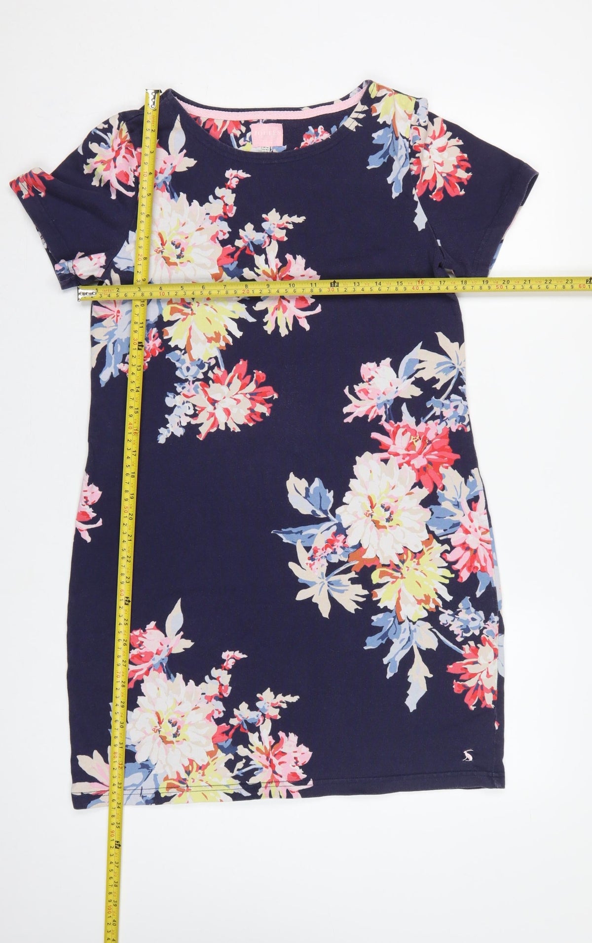 Joules Women’s Blue Floral Cotton Jersey Shift Dress UK 14 Knee Length