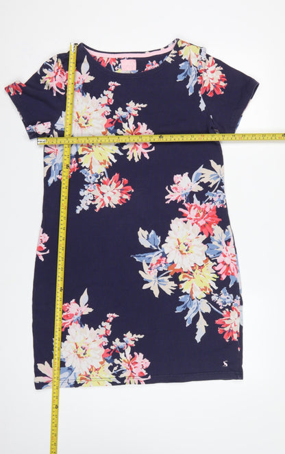 Joules Women’s Blue Floral Cotton Jersey Shift Dress UK 14 Knee Length
