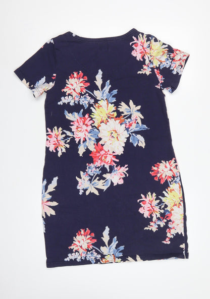 Joules Women’s Blue Floral Cotton Jersey Shift Dress UK 14 Knee Length