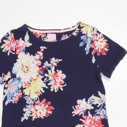Joules Women’s Blue Floral Cotton Jersey Shift Dress UK 14 Knee Length