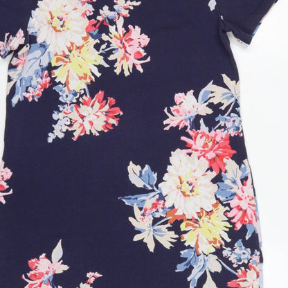 Joules Women’s Blue Floral Cotton Jersey Shift Dress UK 14 Knee Length