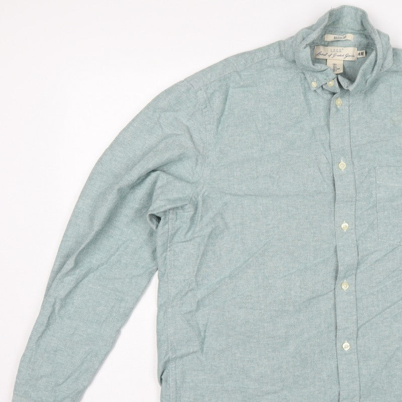 H&M Men’s Green L.O.G.G. L Regular Cotton Button-Down Shirt