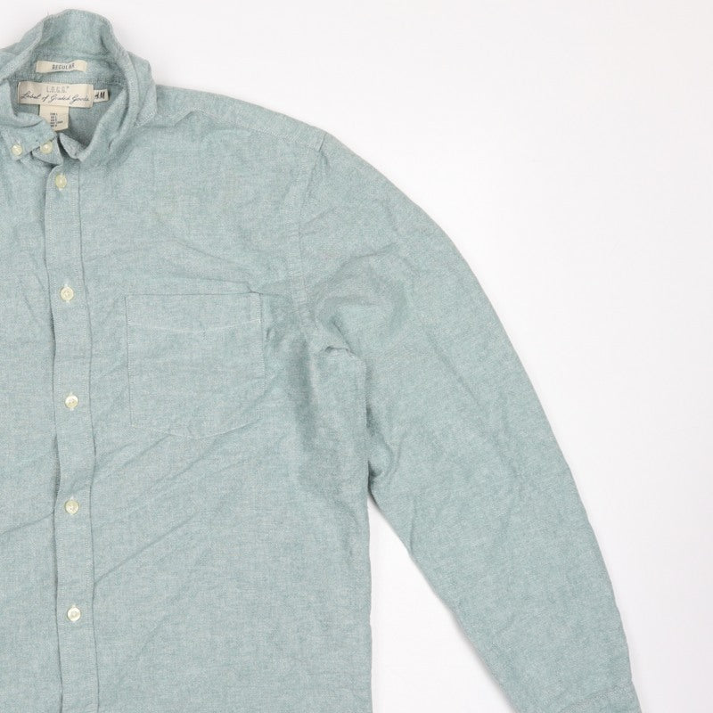 H&M Men’s Green L.O.G.G. L Regular Cotton Button-Down Shirt
