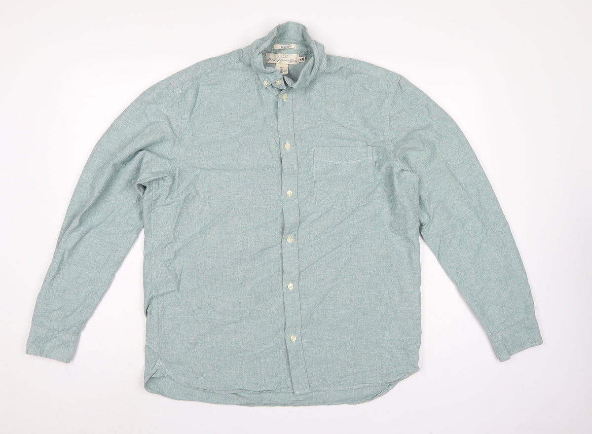 H&M Men’s Green L.O.G.G. L Regular Cotton Button-Down Shirt
