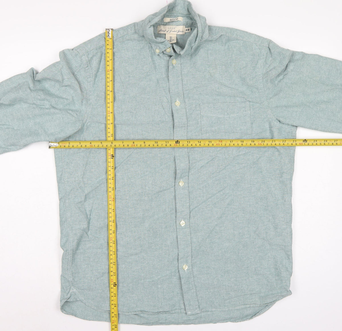 H&M Men’s Green L.O.G.G. L Regular Cotton Button-Down Shirt