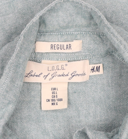 H&M Men’s Green L.O.G.G. L Regular Cotton Button-Down Shirt