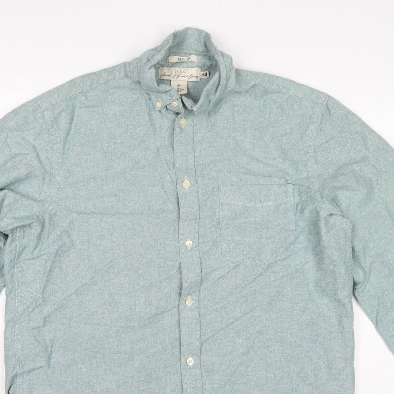 H&M Men’s Green L.O.G.G. L Regular Cotton Button-Down Shirt