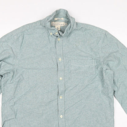 H&M Men’s Green L.O.G.G. L Regular Cotton Button-Down Shirt