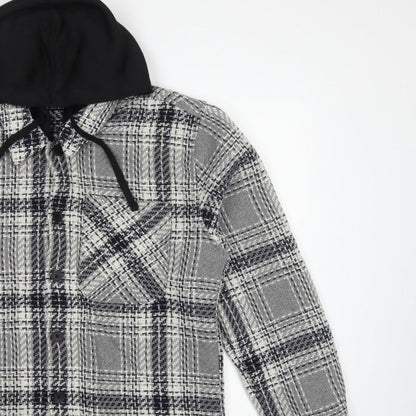 Easy 1973 Mens Grey Check Hooded Shacket Jacket Size S