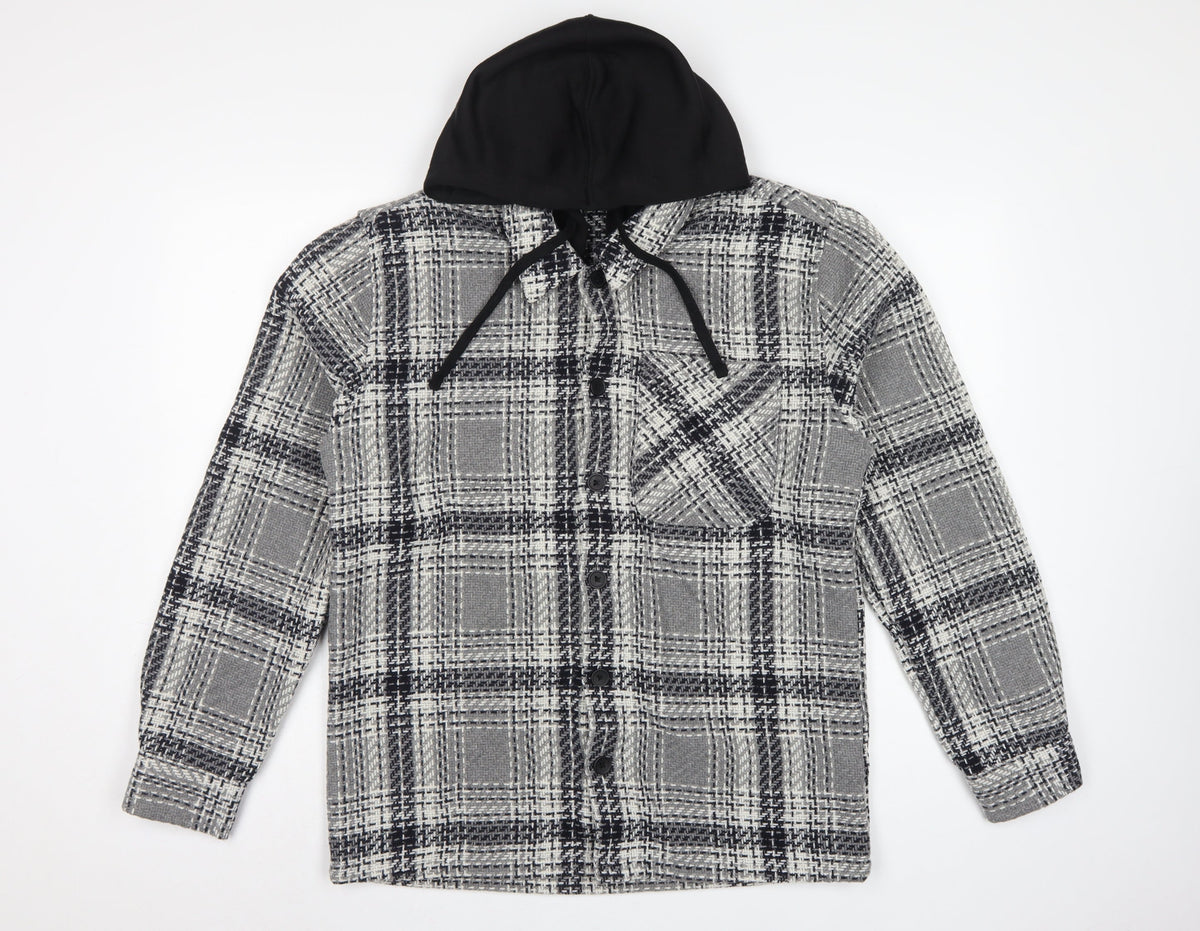 Easy 1973 Mens Grey Check Hooded Shacket Jacket Size S