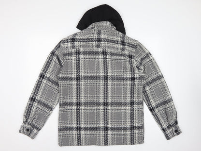 Easy 1973 Mens Grey Check Hooded Shacket Jacket Size S