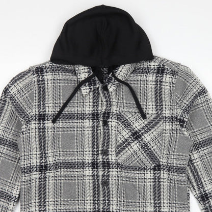 Easy 1973 Mens Grey Check Hooded Shacket Jacket Size S