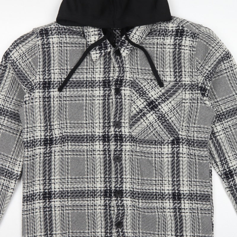 Easy 1973 Mens Grey Check Hooded Shacket Jacket Size S