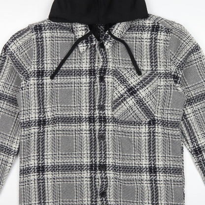 Easy 1973 Mens Grey Check Hooded Shacket Jacket Size S