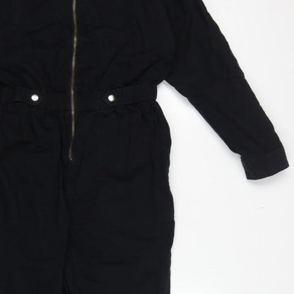 New Look Denim Women Black UK 14 Long Sleeve Zip Utility Jumpsuit