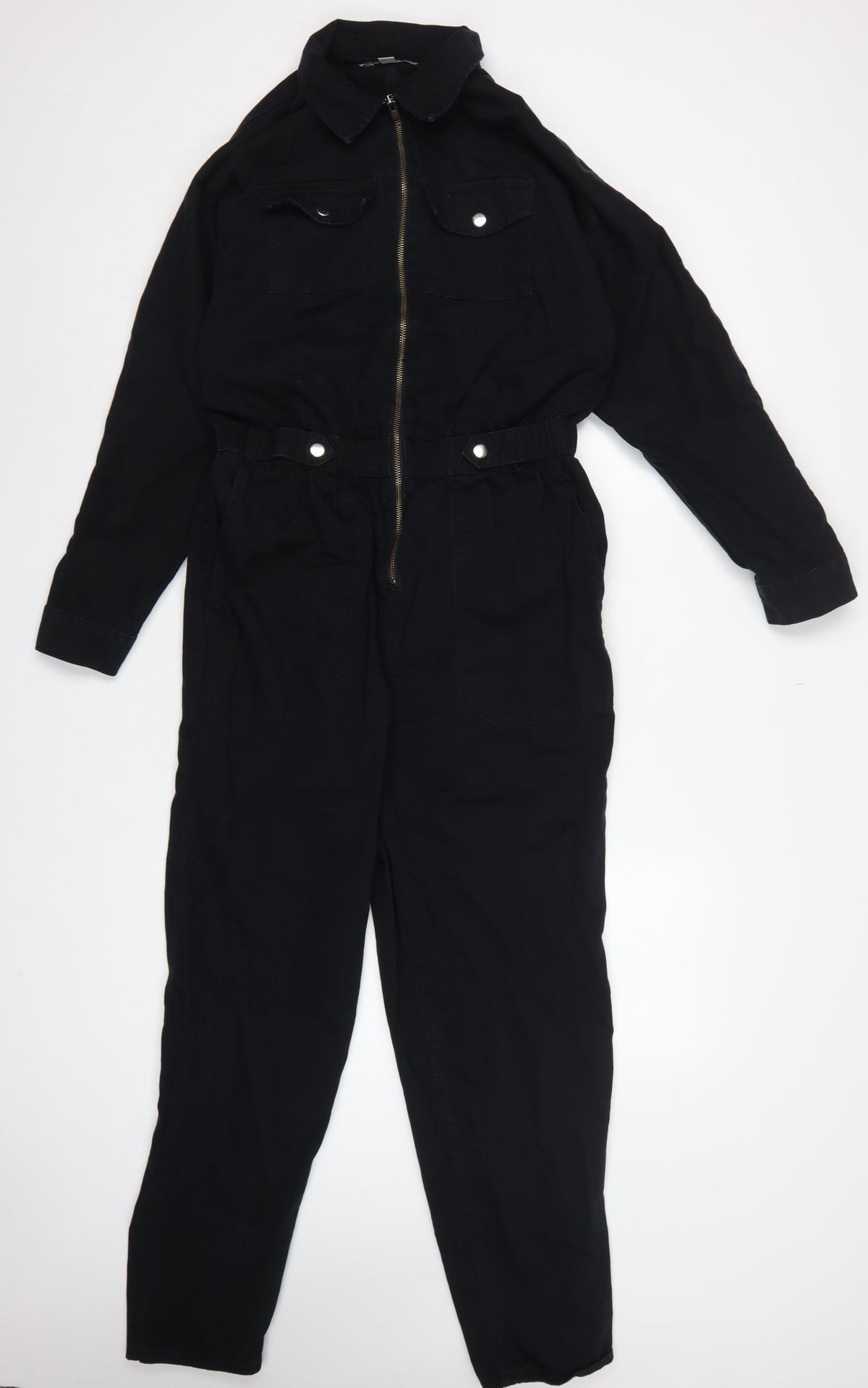 New Look Denim Women Black UK 14 Long Sleeve Zip Utility Jumpsuit