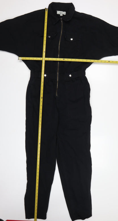 New Look Denim Women Black UK 14 Long Sleeve Zip Utility Jumpsuit