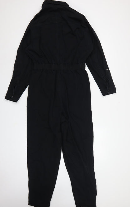 New Look Denim Women Black UK 14 Long Sleeve Zip Utility Jumpsuit