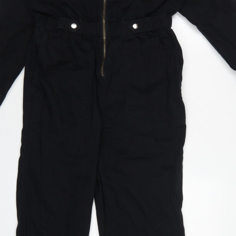 New Look Denim Women Black UK 14 Long Sleeve Zip Utility Jumpsuit