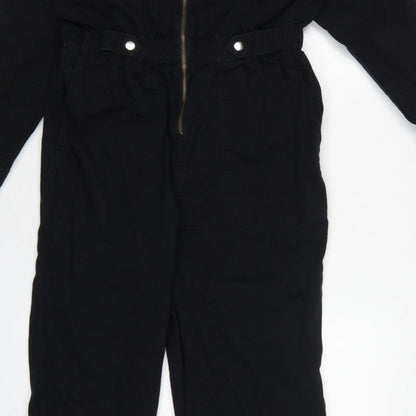 New Look Denim Women Black UK 14 Long Sleeve Zip Utility Jumpsuit