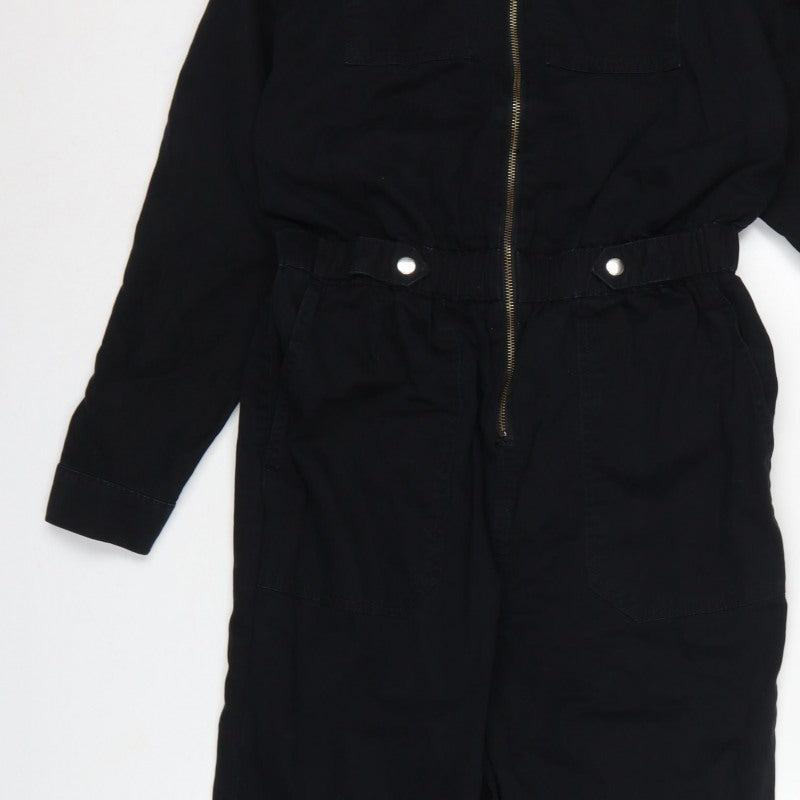 New Look Denim Women Black UK 14 Long Sleeve Zip Utility Jumpsuit