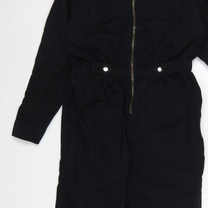 New Look Denim Women Black UK 14 Long Sleeve Zip Utility Jumpsuit