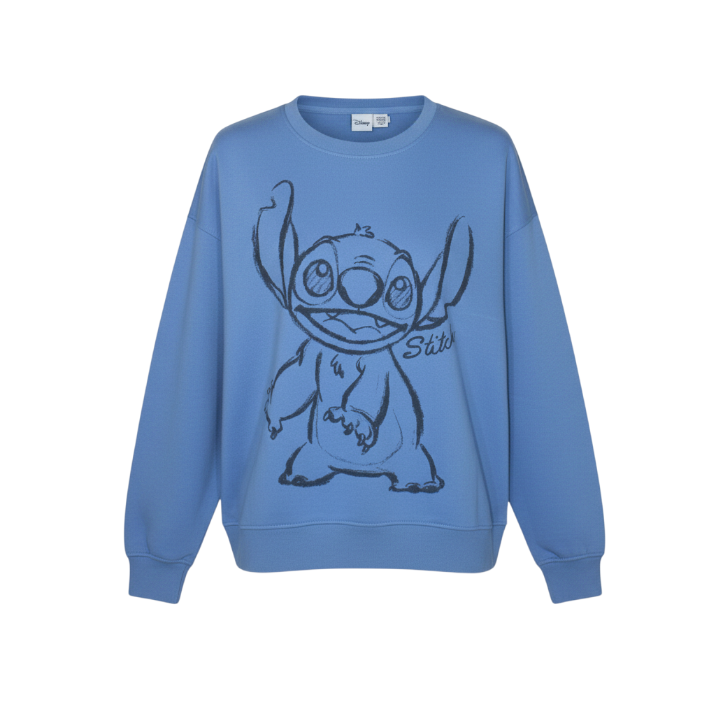 Disney Primark Women Blue Stitch Sweatshirt L 14/16 Long Sleeve Crew Neck