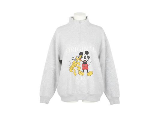 Disney Mickey & Friends Grey 1/4 Zip Sweatshirt Women L 16-18