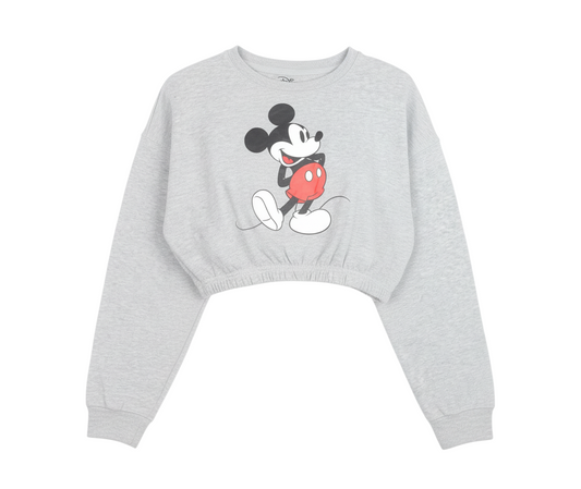 Disney Women Grey Mickey Mouse Cropped Pullover Sweatshirt M