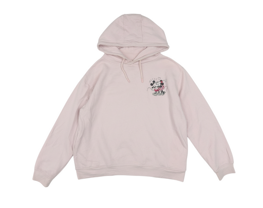 Disney Women Pink Hooded Pullover Hoodie UK 10/12 Small Minnie Mouse Print